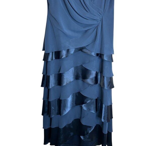 Vintage Blue Satin Tiered Maxi Dress Sz 8 Formal Evening Gown Mother of Bride - Picture 7 of 9